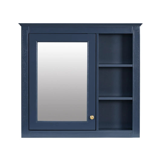 Wall mounted medicine cabinet with mirror on left and 3 shelves navy Unique Piece Furniture on Tampa Home & Garden Store
