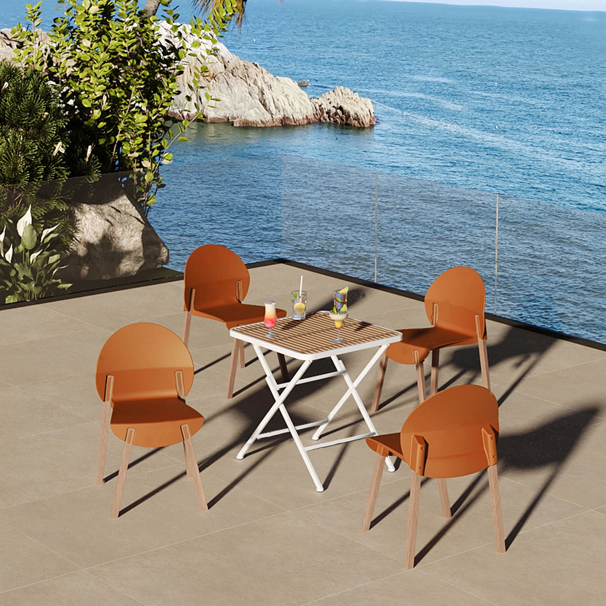 4 Piece Set Of Chairs With A Folding Square Table orange chairs with white table on Tampa Home & Garden Store