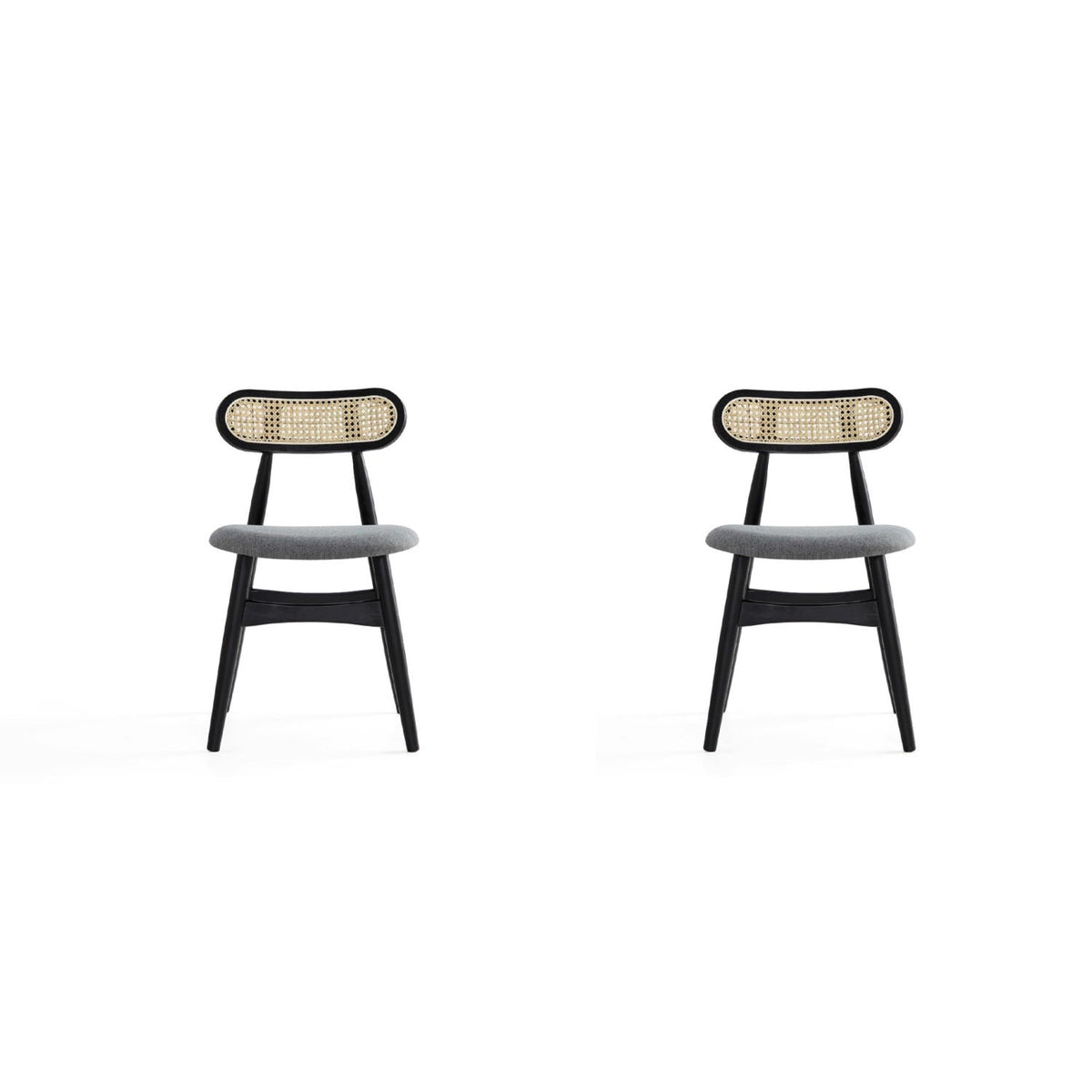 Dining chair set with cane backrests, black frames and gray cushioned seats, 2 chairs on Tampa Home & Garden Store