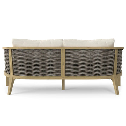 Parkside Outdoor Sofa with natural wood frame and dark wicker, beige cushions on Tampa Home & Garden Store