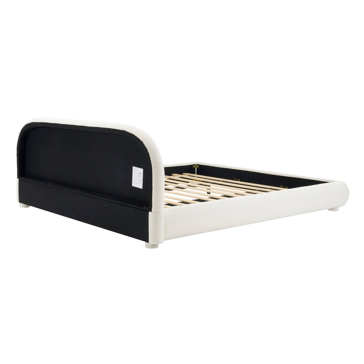Cream fabric upholstered king bed frame with black headboard panel accents HouseOfZazla on Tampa Home & Garden Store