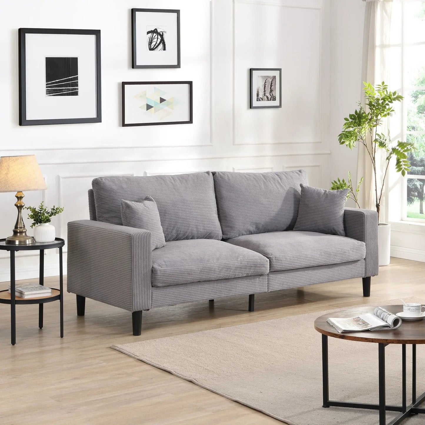 Modern upholstered resilience three seater sofa in grey corduroy by Unique Piece Furniture on Tampa Home & Garden Store
