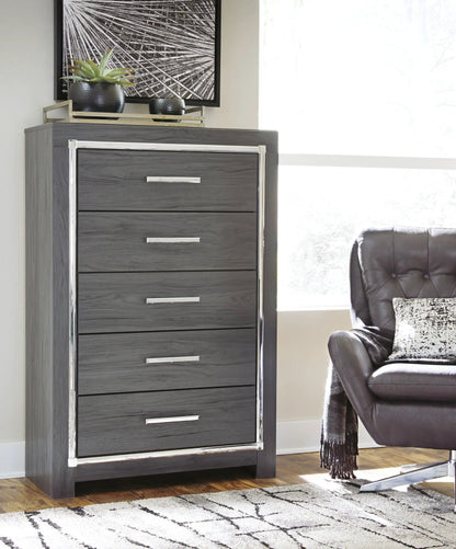 Lodanna 7 Piece Bedroom Set by Unique Piece Furniture dark gray wood with chrome hardware on Tampa Home & Garden Store