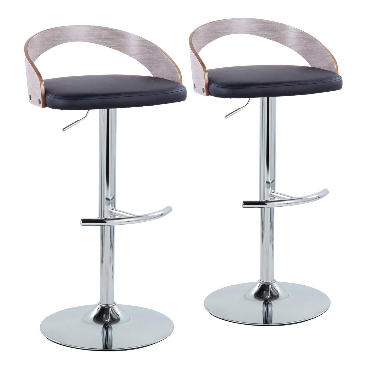 Contemporary adjustable barstool set with swivel, black cushions, chrome bases, HouseOfZazla on Tampa Home & Garden Store