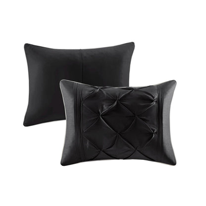 HouseOfZazla 7 Piece Tufted Comforter Set Black Queen with two pillows and diamond tufting on Tampa Home & Garden Store