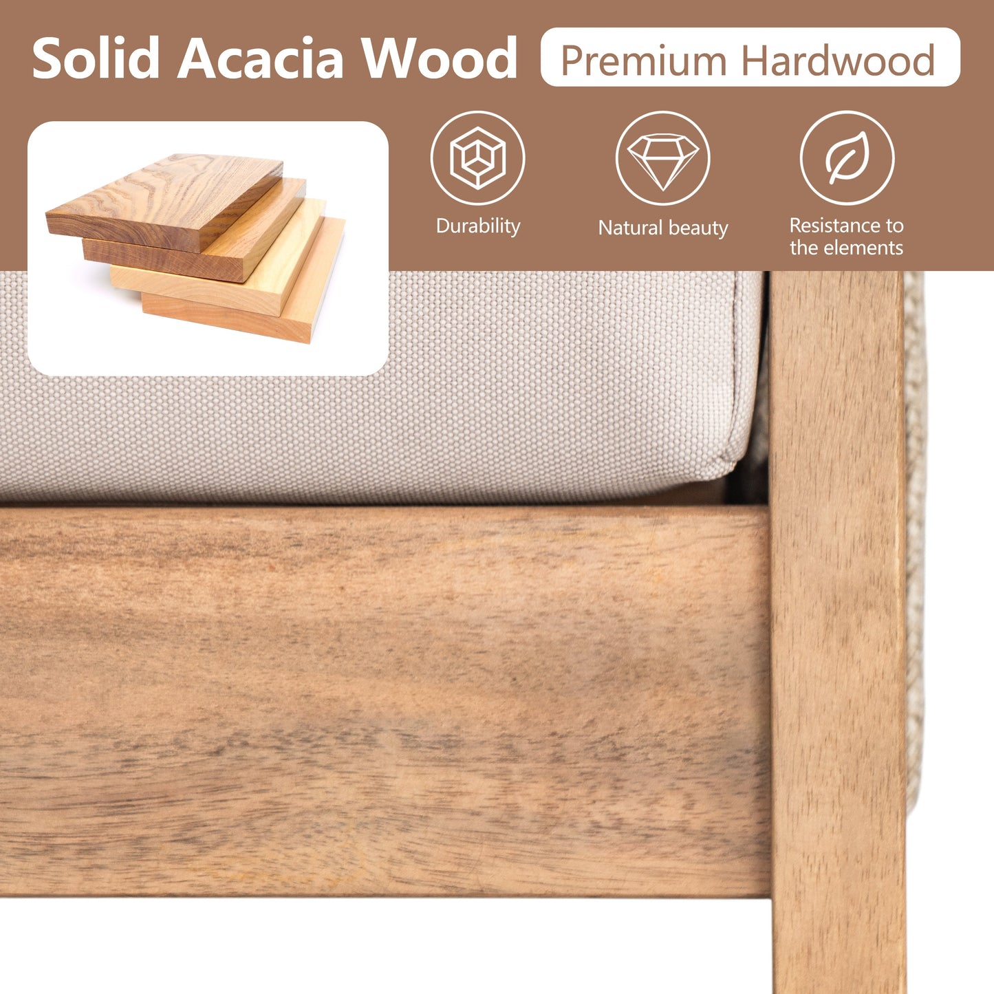 3 Seater Acacia and Rope Outdoor Patio Sofa