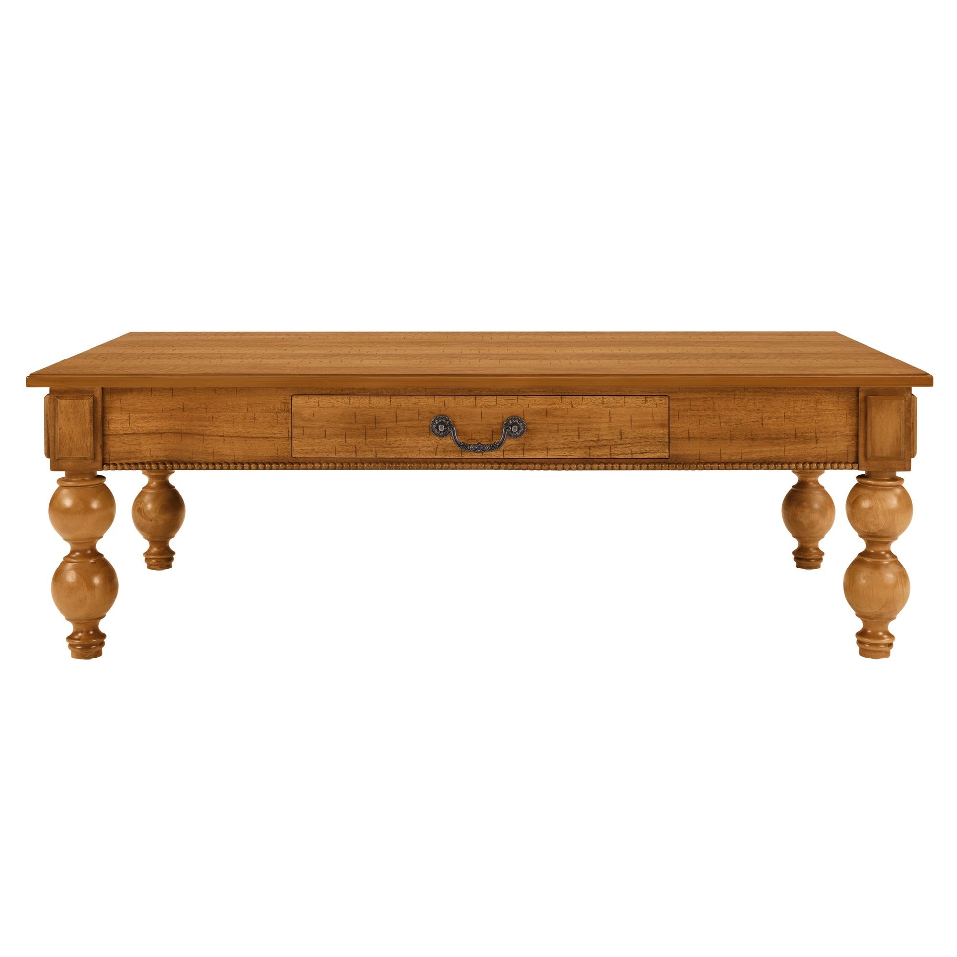 Rectangular wooden coffee table with storage drawer in warm honey oak finish by HouseOfZazla on Tampa Home & Garden Store