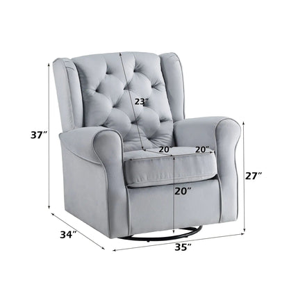 Glider Chair with Swivel Gray Fabric Upholstery