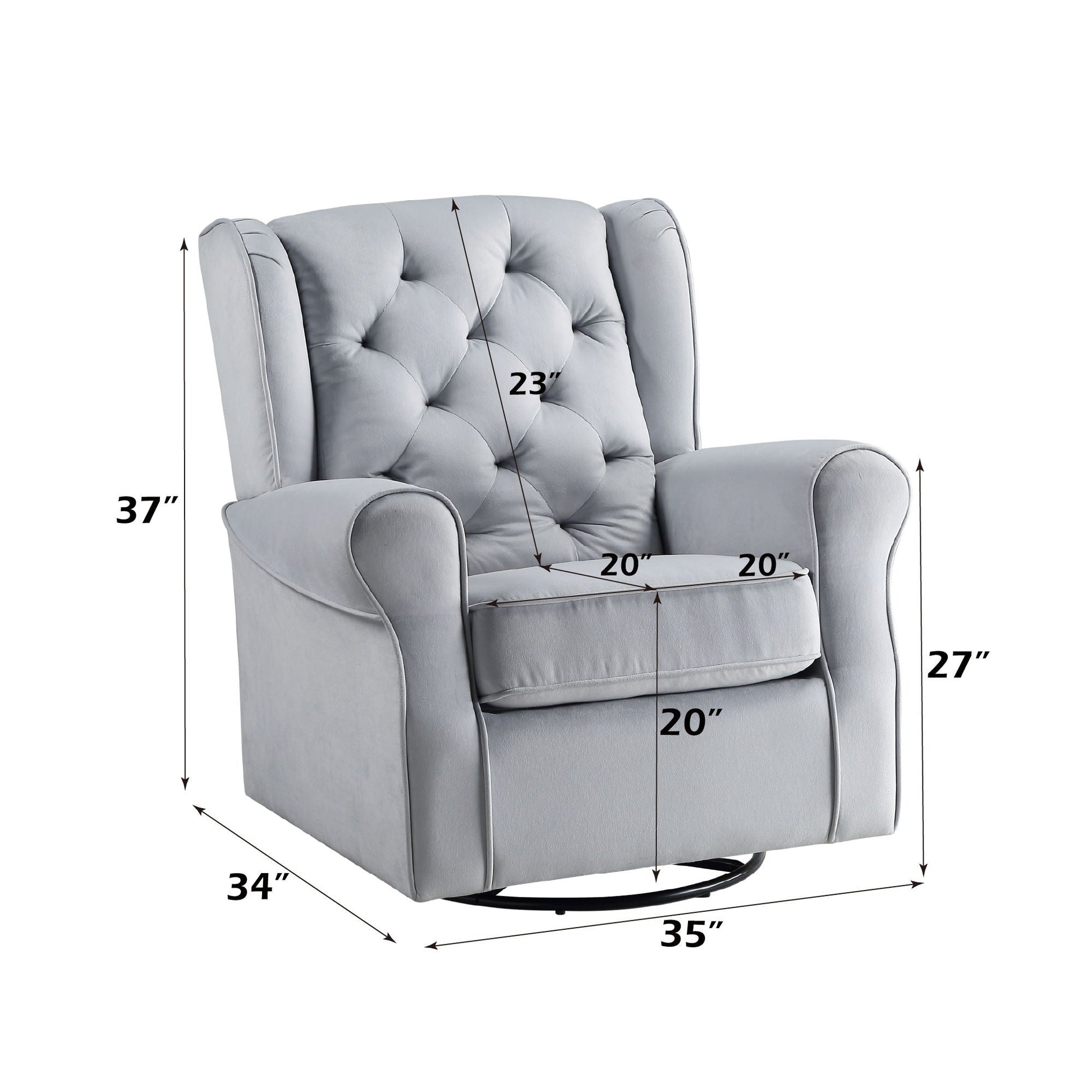 Glider Chair With Swivel - Gray, tufted back, padded arms, HouseOfZazla armchair on Tampa Home & Garden Store