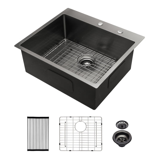 Topmount Sink 16 Gauge Single Bowl black interior with stainless rim HouseOfZazla on Tampa Home & Garden Store