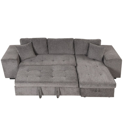 HouseOfZazla gray fabric sleeper sectional sofa with tufted cushions on Tampa Home & Garden Store