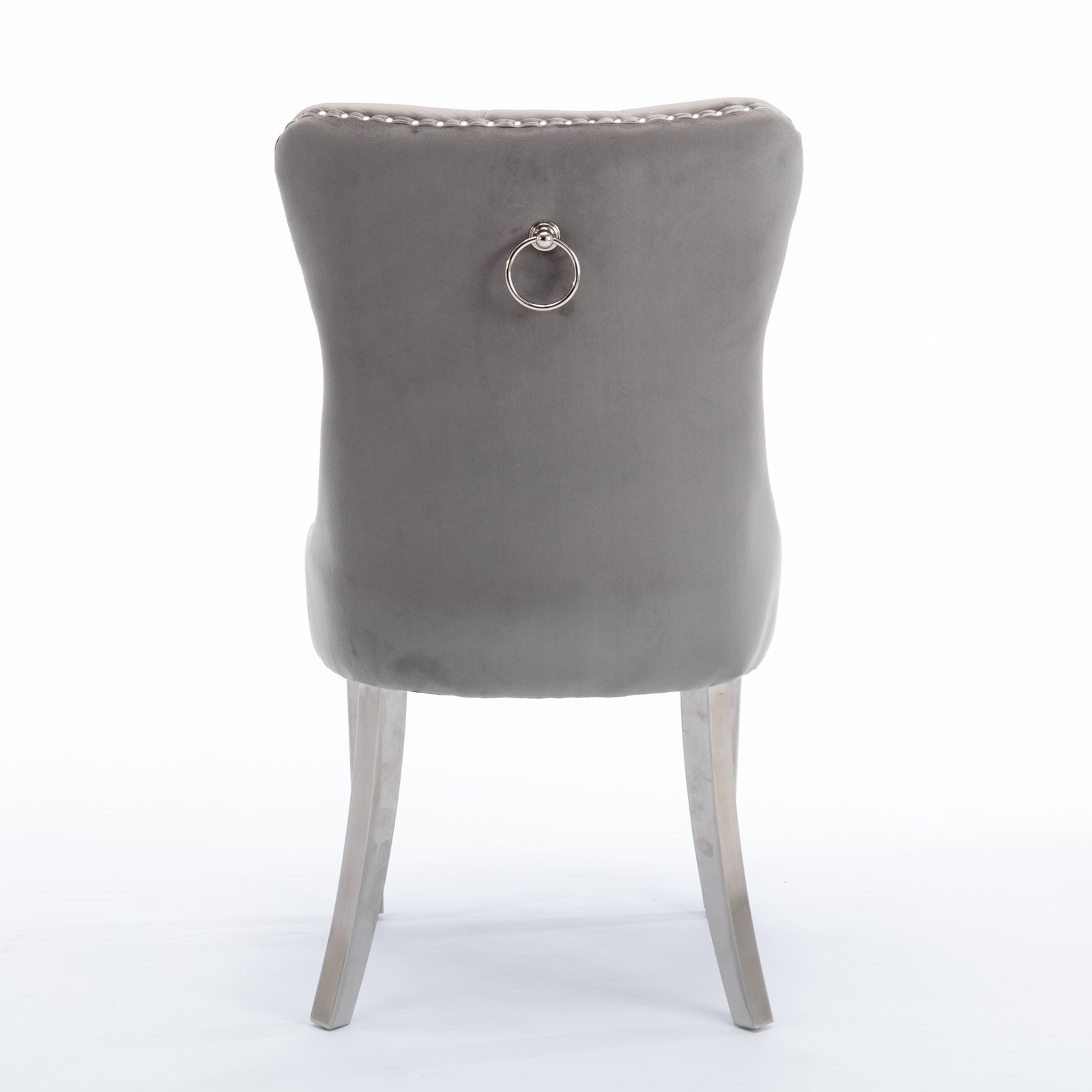 Nikki Collection velvet dining chair gray upholstery with ring pull back and wood legs on Tampa Home & Garden Store