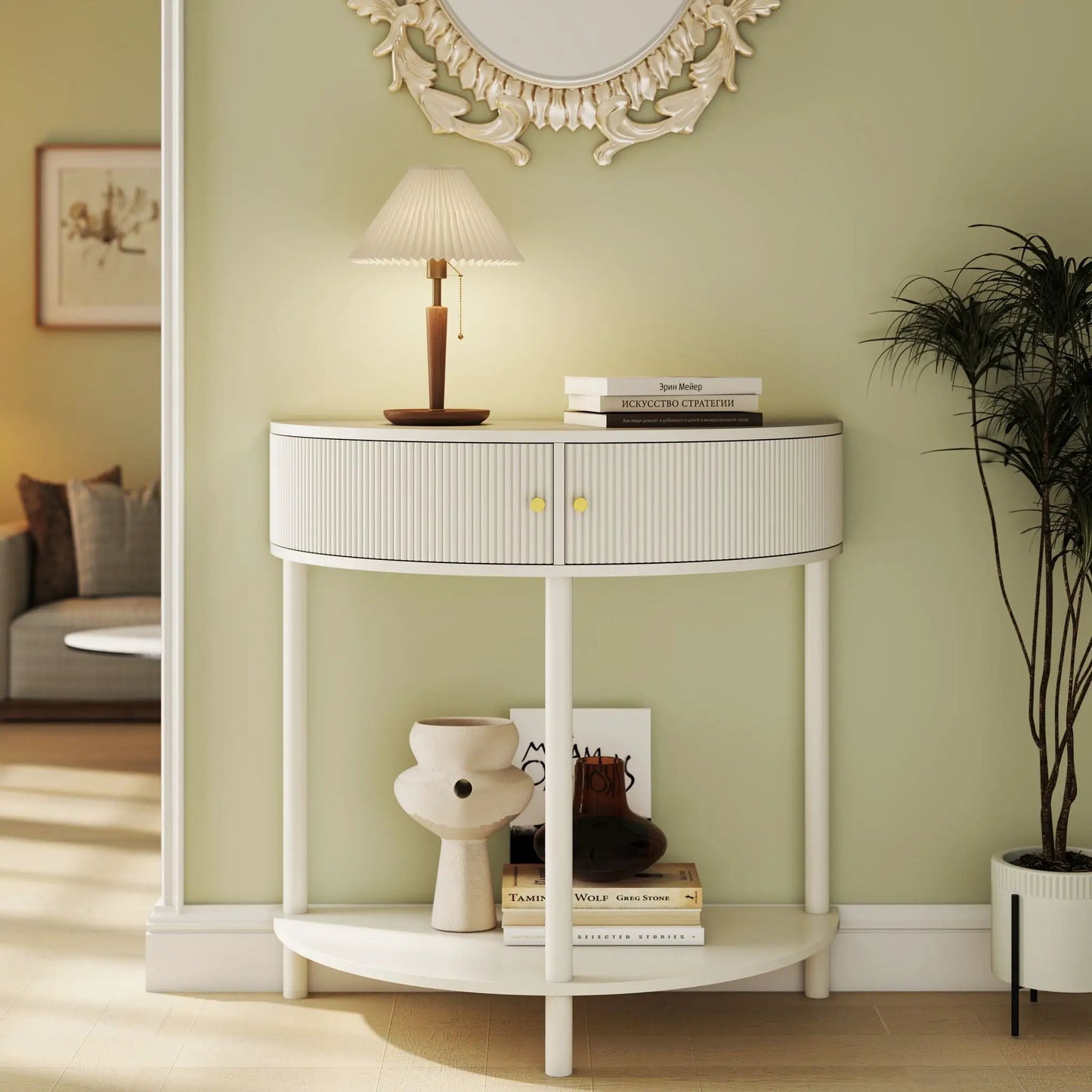 Demi Lune Console Table with 2 Storage Drawers