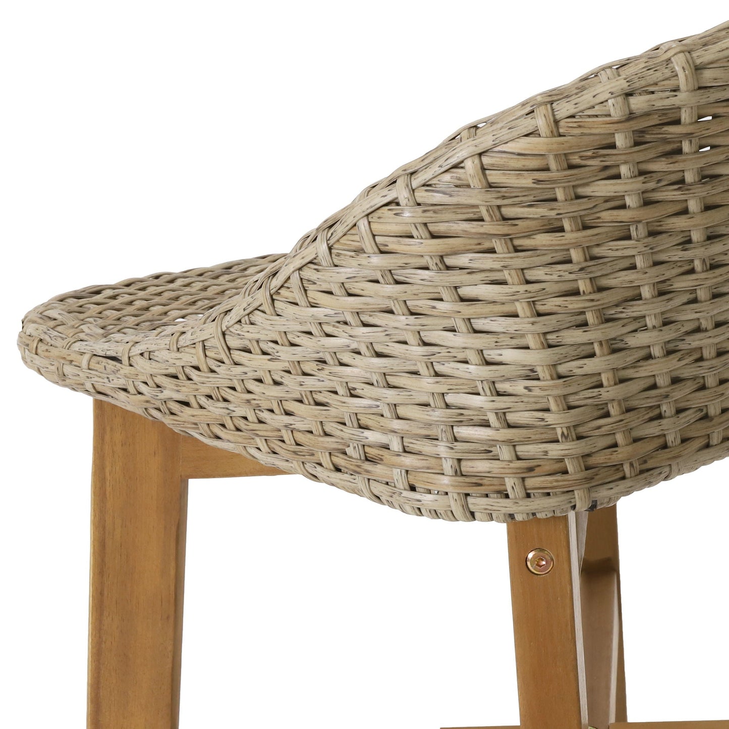 Beeson Outdoor Wicker and Acacia Barstool Set