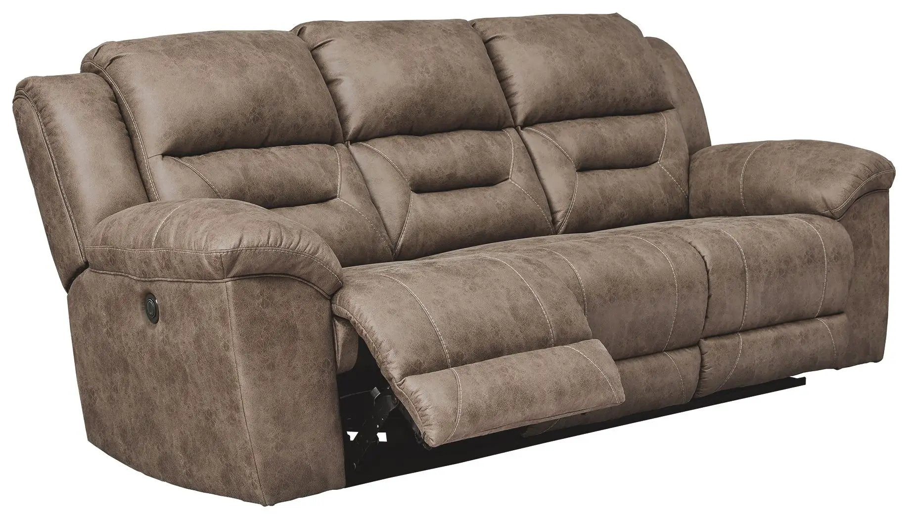 Stoneland Power Reclining Sofa brown distressed faux leather on Tampa Home & Garden Store