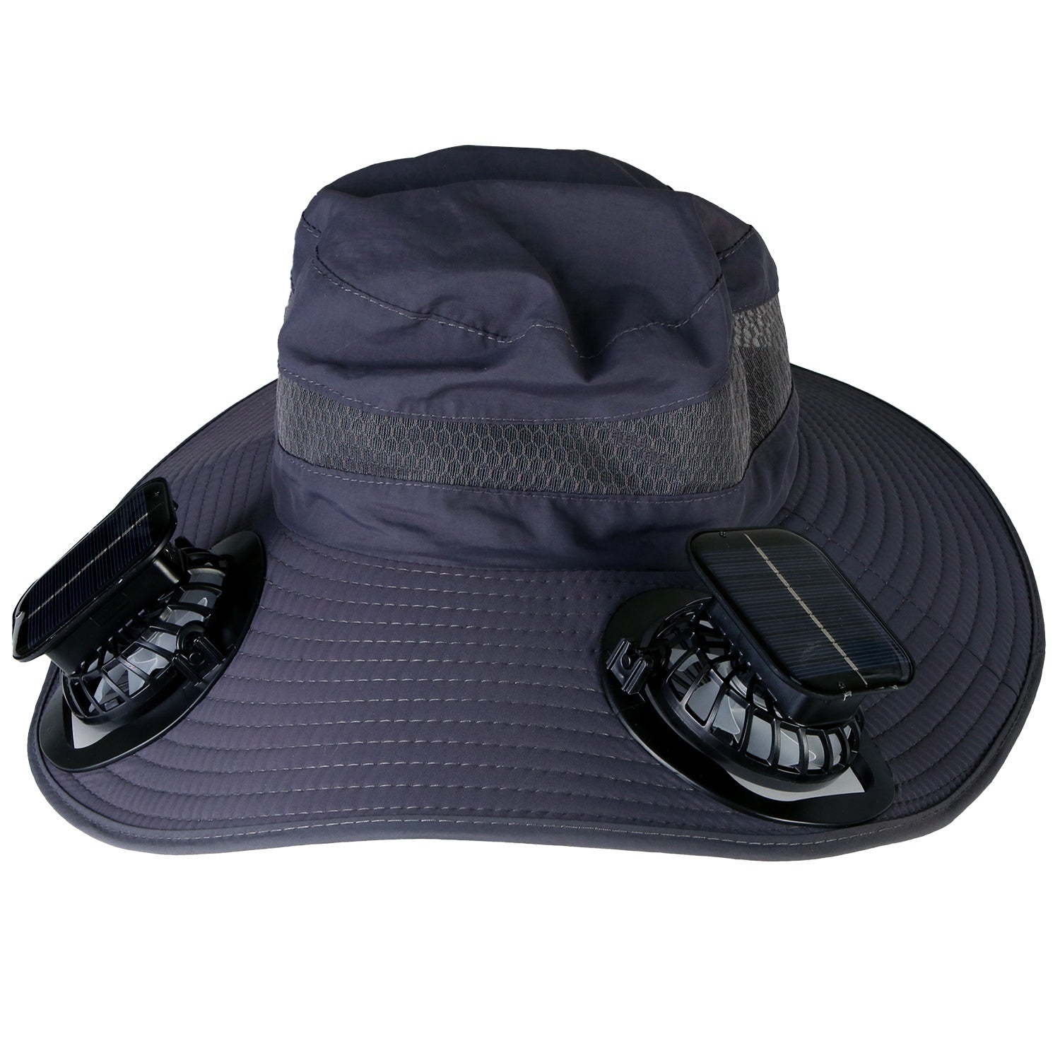 GemGear navy outdoor wide-brim sun hat with 2 solar-powered fans, breathable mesh band, UPF50+ on Tampa Home & Garden Store