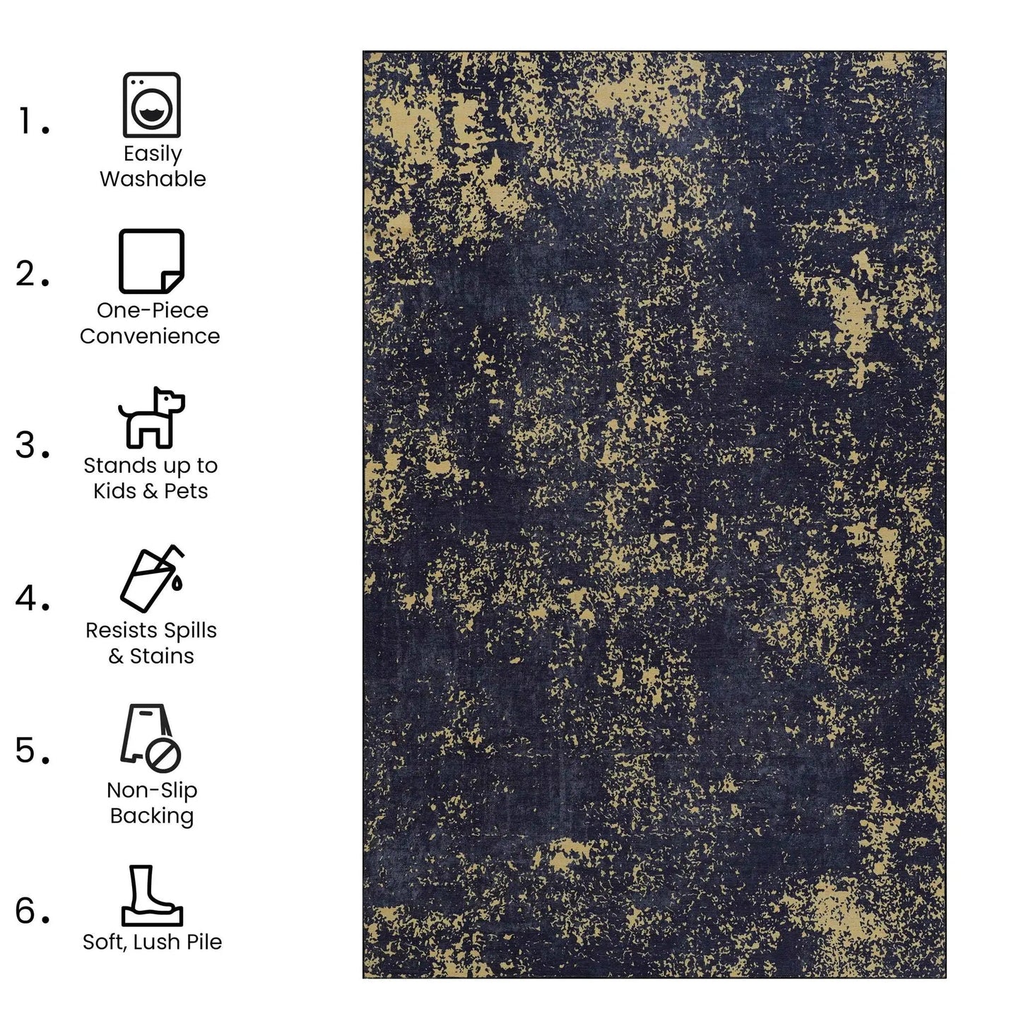 Maval area rug, washable, navy blue with beige speckled pattern by Unique Piece Furniture on Tampa Home & Garden Store