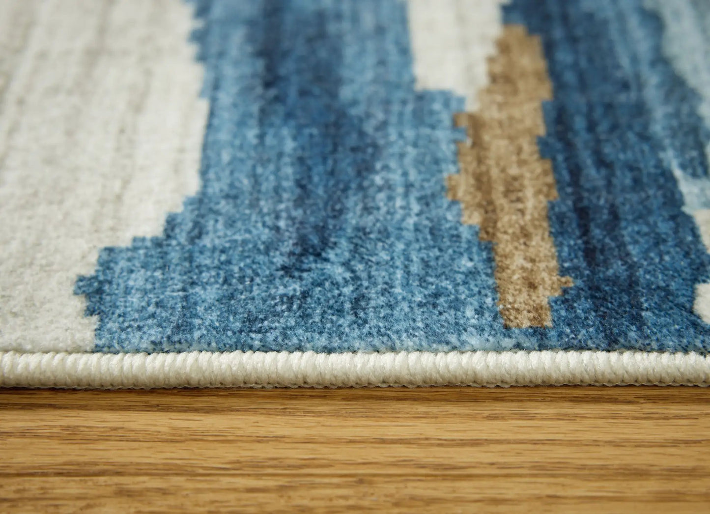Vinlett Washable Rug 8x10 Cream Blue Brown