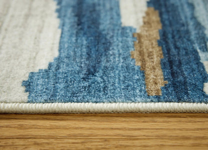 Vinlett Washable Rug 8x10 Cream Blue Brown