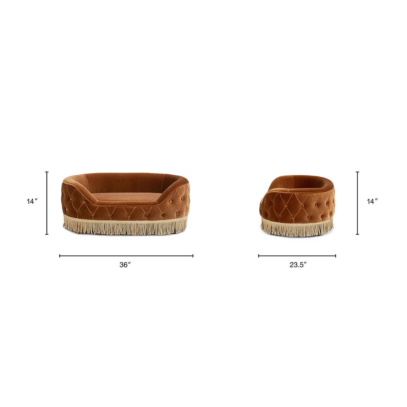 Monroe 33in Dog Sofa Bed - Burnt orange velvet with fringe, two sizes by HouseOfZazla on Tampa Home & Garden Store