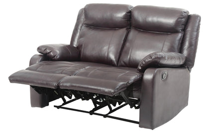 Reclining loveseat in dark brown PU upholstery with padded headrests and extended footrest on Tampa Home & Garden Store