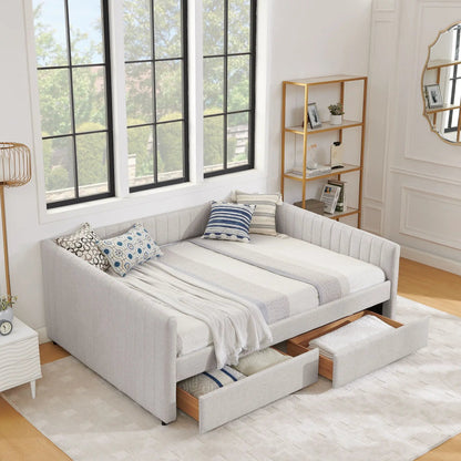 Upholstered Queen Daybed with 2 Drawers