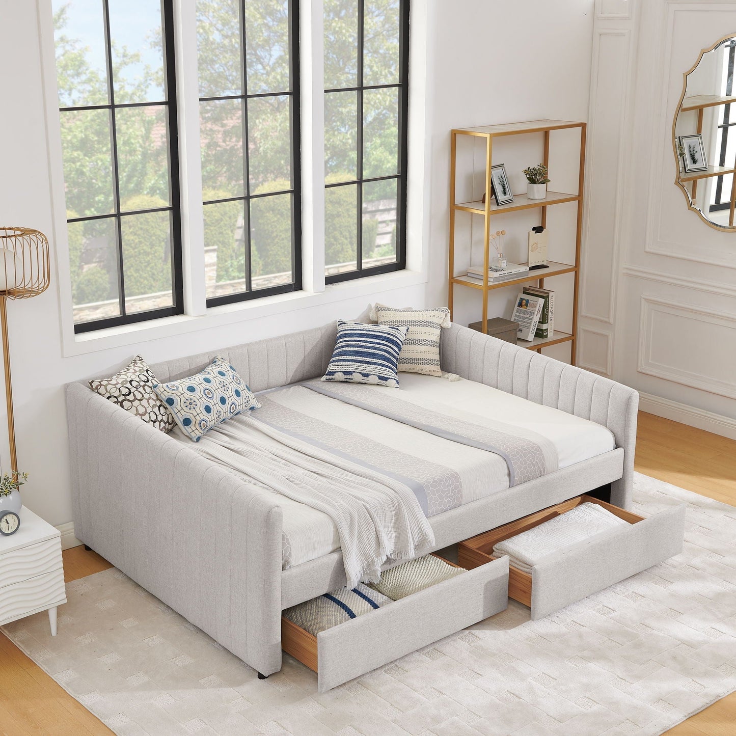 Upholstered Queen Daybed and Storage Drawers