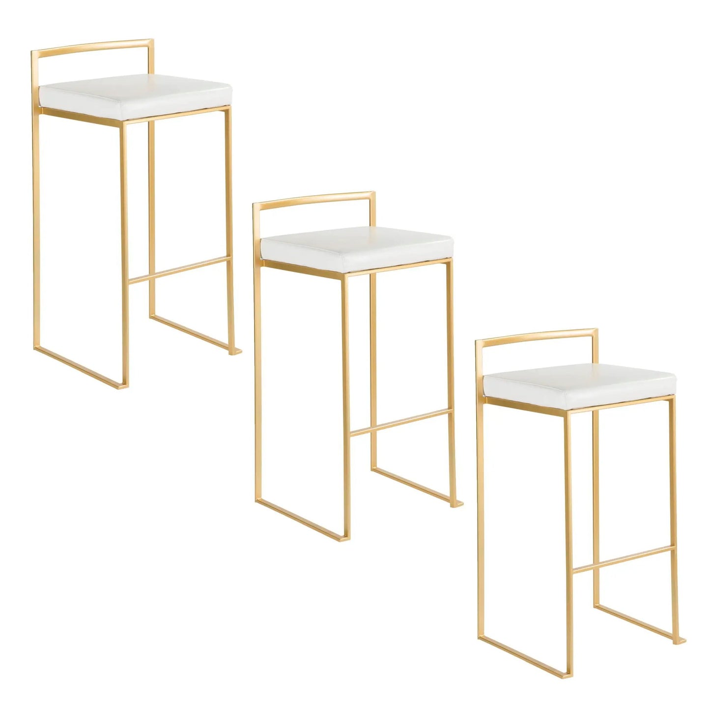 Fuji contemporary glam barstool set with white cushion seats and gold metal frames on Tampa Home & Garden Store