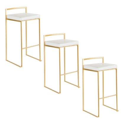 Fuji contemporary glam barstool set with white cushion seats and gold metal frames on Tampa Home & Garden Store