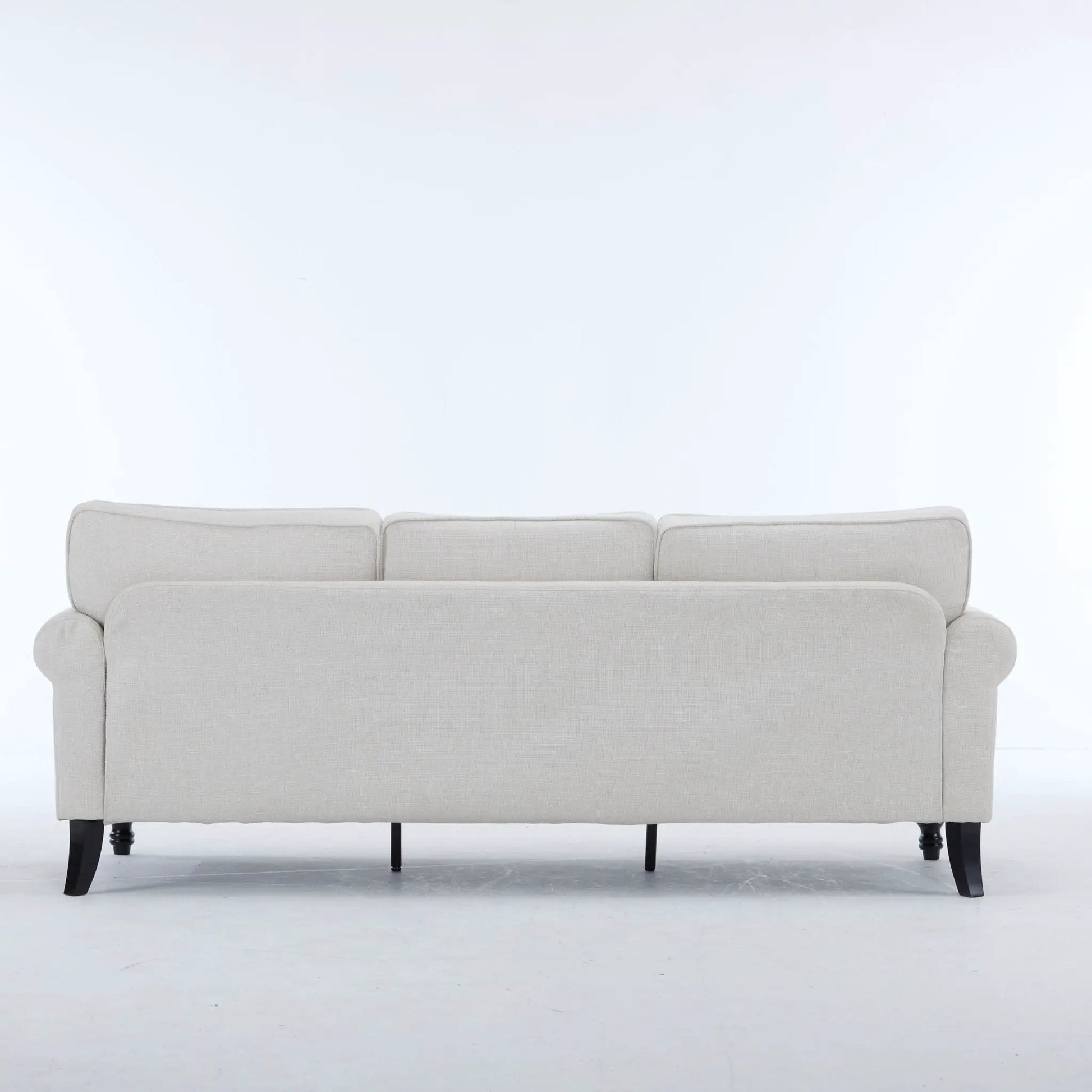 Rolled Arm Sofa with Nailhead Trim in beige fabric, wooden legs by Unique Piece Furniture on Tampa Home & Garden Store