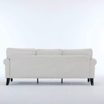 Rolled Arm Sofa with Nailhead Trim in beige fabric, wooden legs by Unique Piece Furniture on Tampa Home & Garden Store