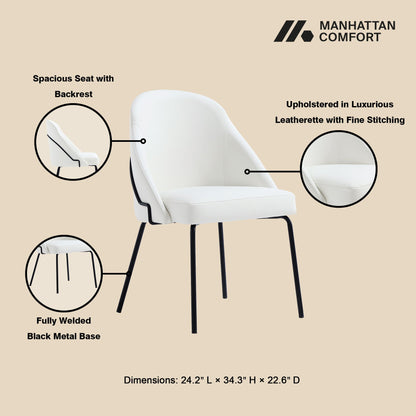 Dining chair white vegan upholstery with high-density foam by Manhattan Comfort on Tampa Home & Garden Store