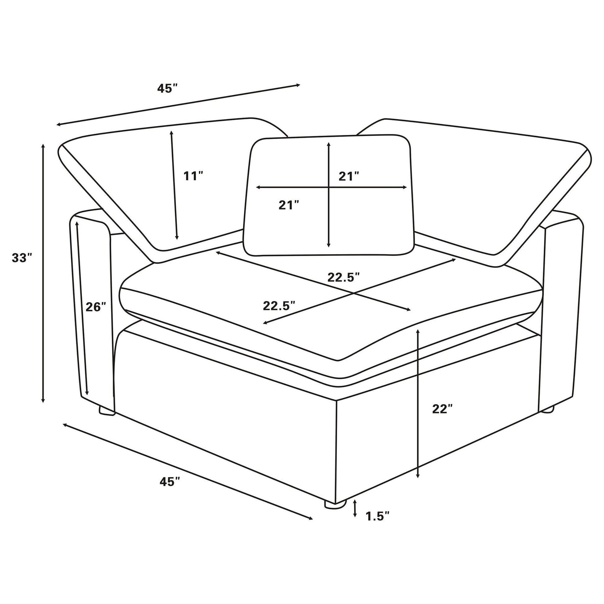 Segoura modular sectional with ottoman, 2 piece set by HouseOfZazla, schematic with 45 inch width on Tampa Home & Garden Store