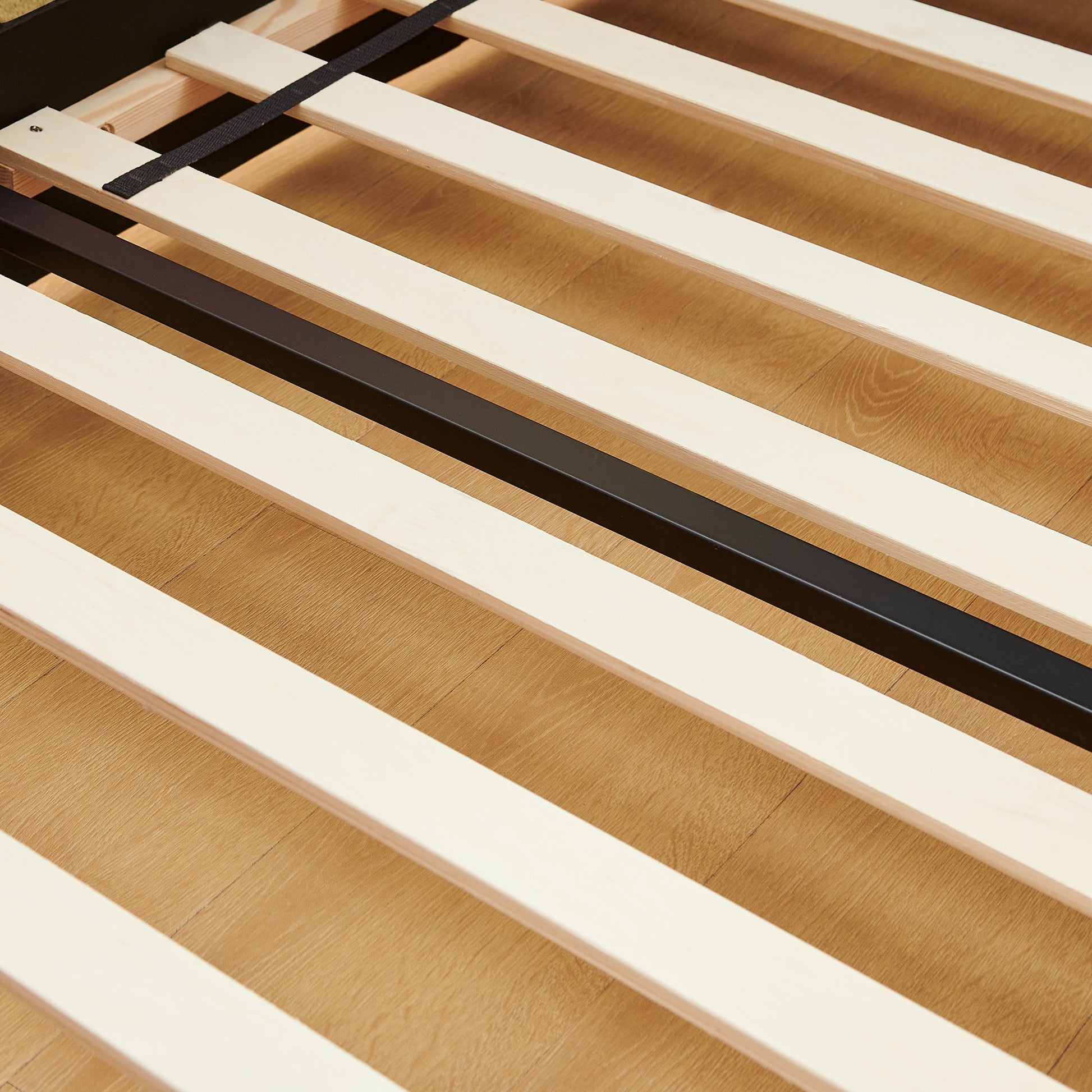 Twin size bunk bed slat base in natural wood with black center support beam by HouseOfZazla on Tampa Home & Garden Store