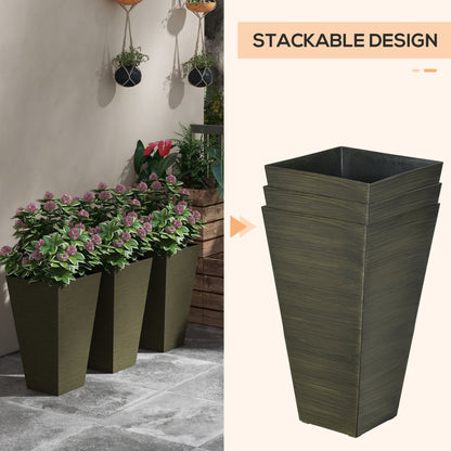 Outsunny 28in tall outdoor planters set of 3 in dark bronze, stackable square design on Tampa Home & Garden Store