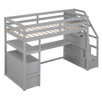 Loft Bed With Desk, Shelves, 2 Drawers, Storage Staircase in gray by HouseOfZazla on Tampa Home & Garden Store