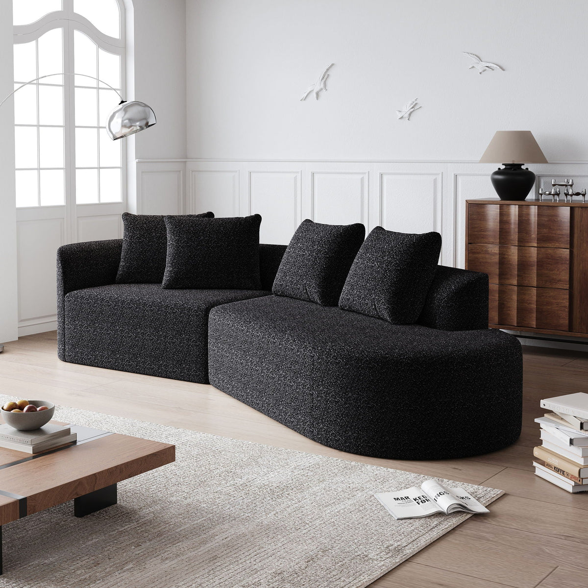 Chenille Sectional Sofa and Soft Throw Pillows