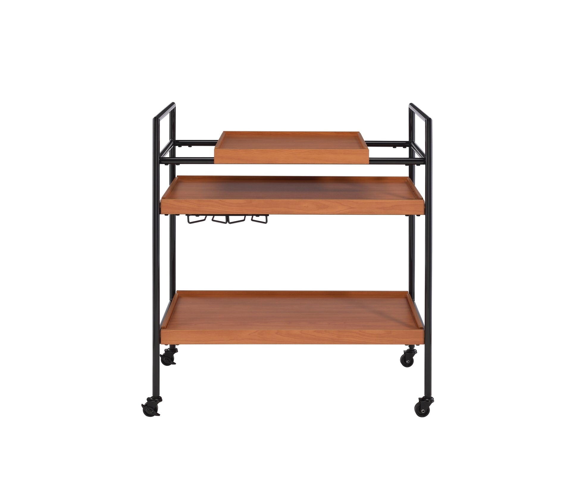 Oaken Honey Oak & Black Finish Serving Cart by HouseOfZazla, cart with black metal frame on Tampa Home & Garden Store