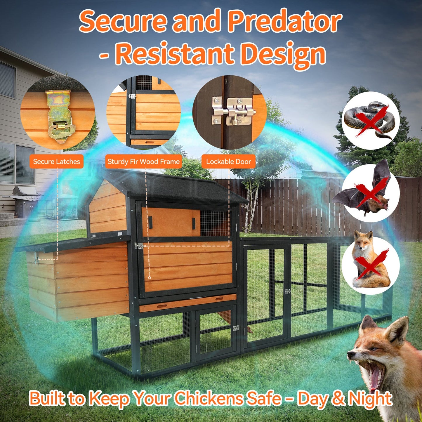 Large brown and black wooden chicken coop pen with lockable door HouseOfZazla Pens & Hutches on Tampa Home & Garden Store