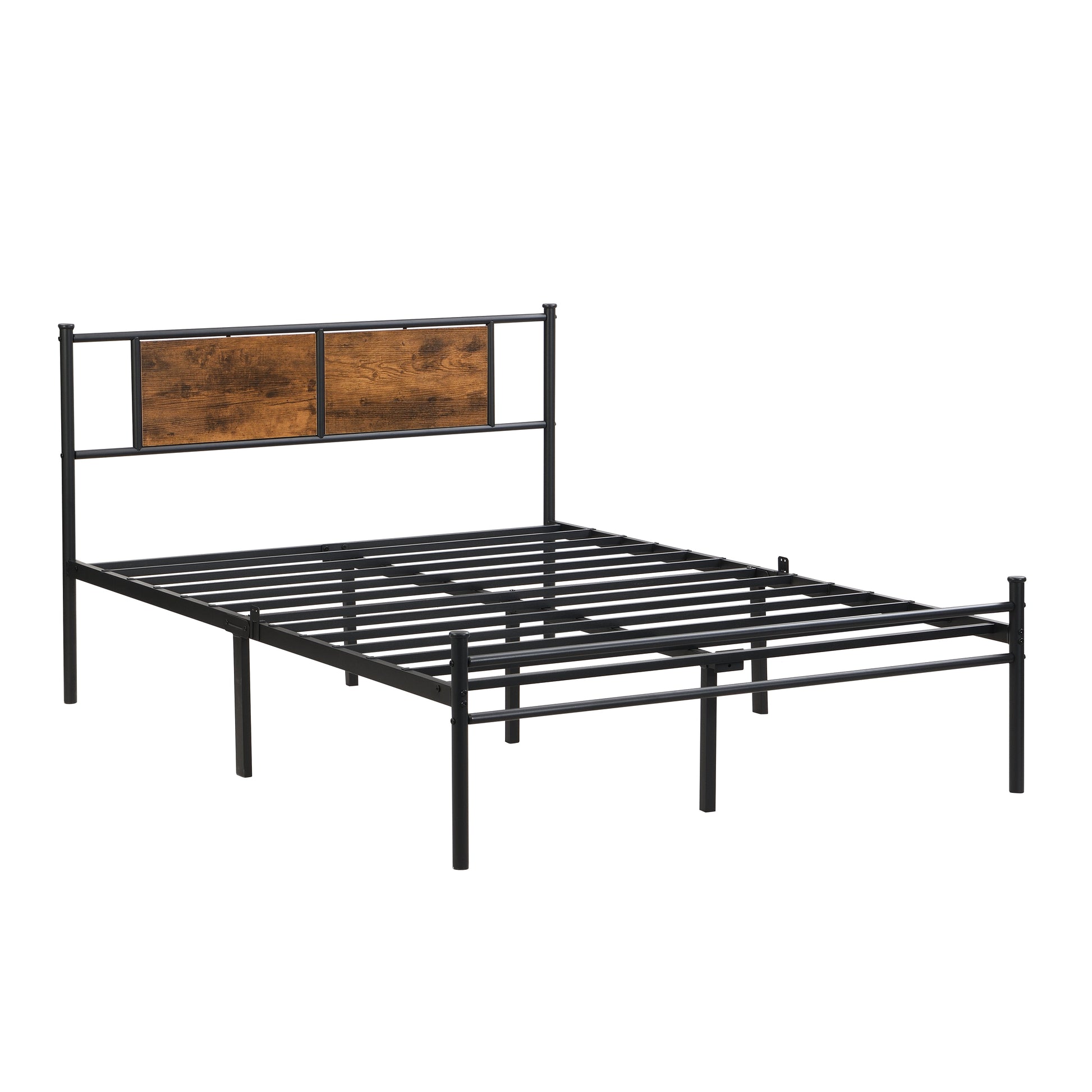 California King Bed Frame with wood panel headboard and black metal frame by HouseOfZazla on Tampa Home & Garden Store