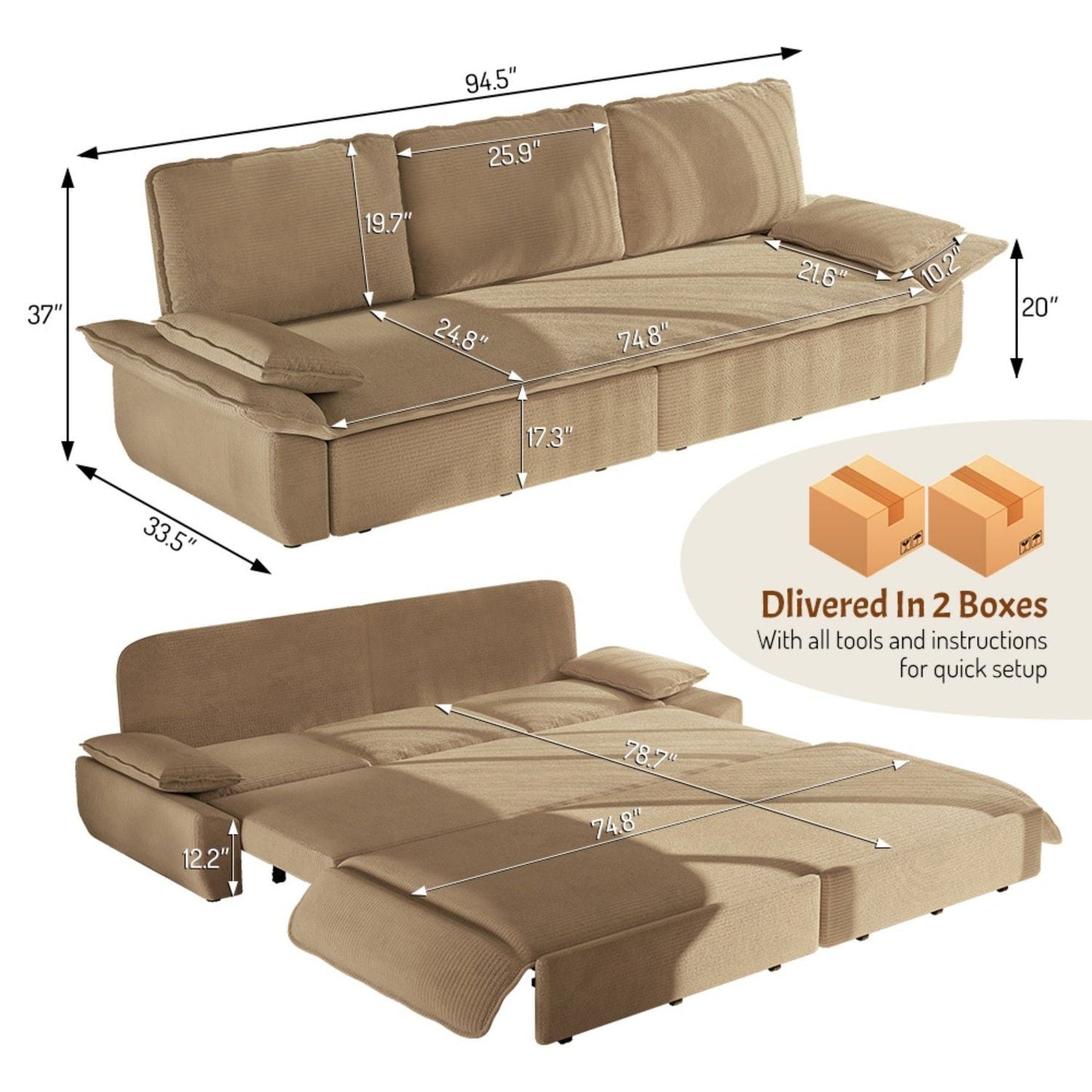 King Size Pull Out Sofa Bed and Chaise Lounge