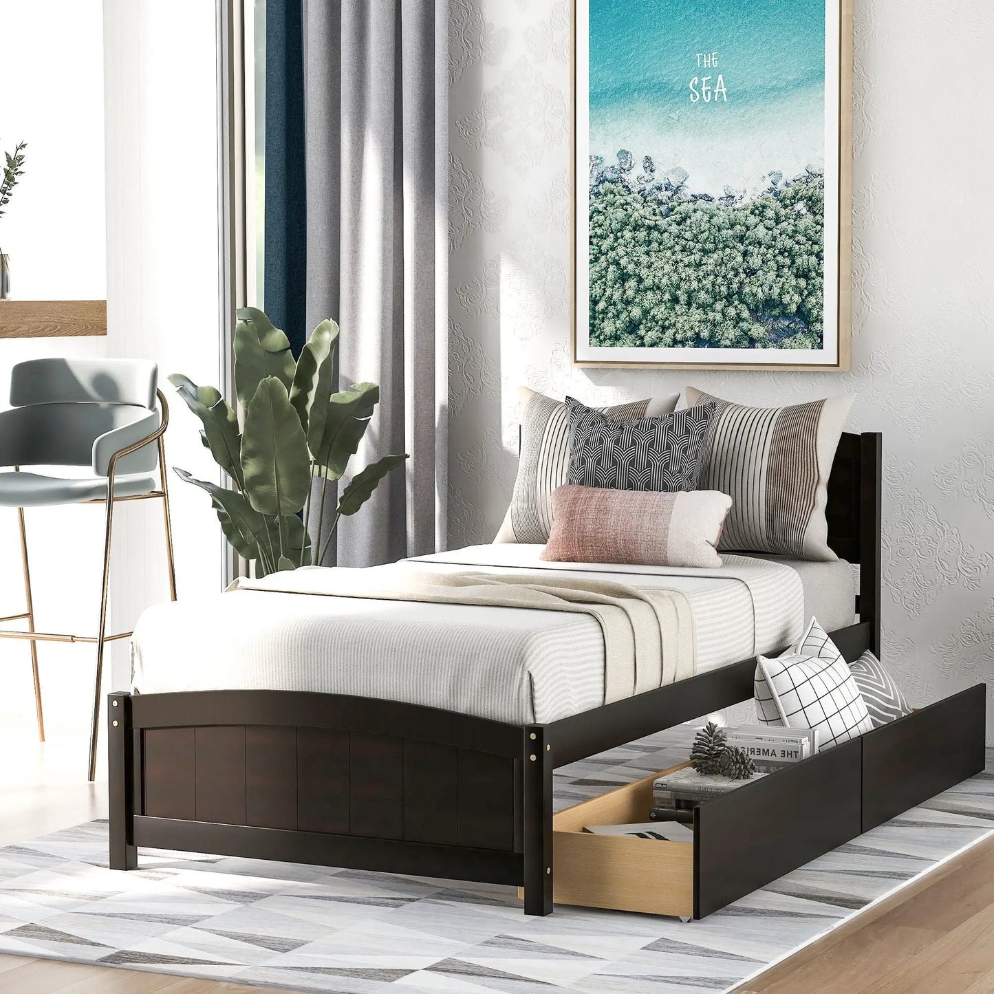 Platform Bed and Headboard With Footboard Slats