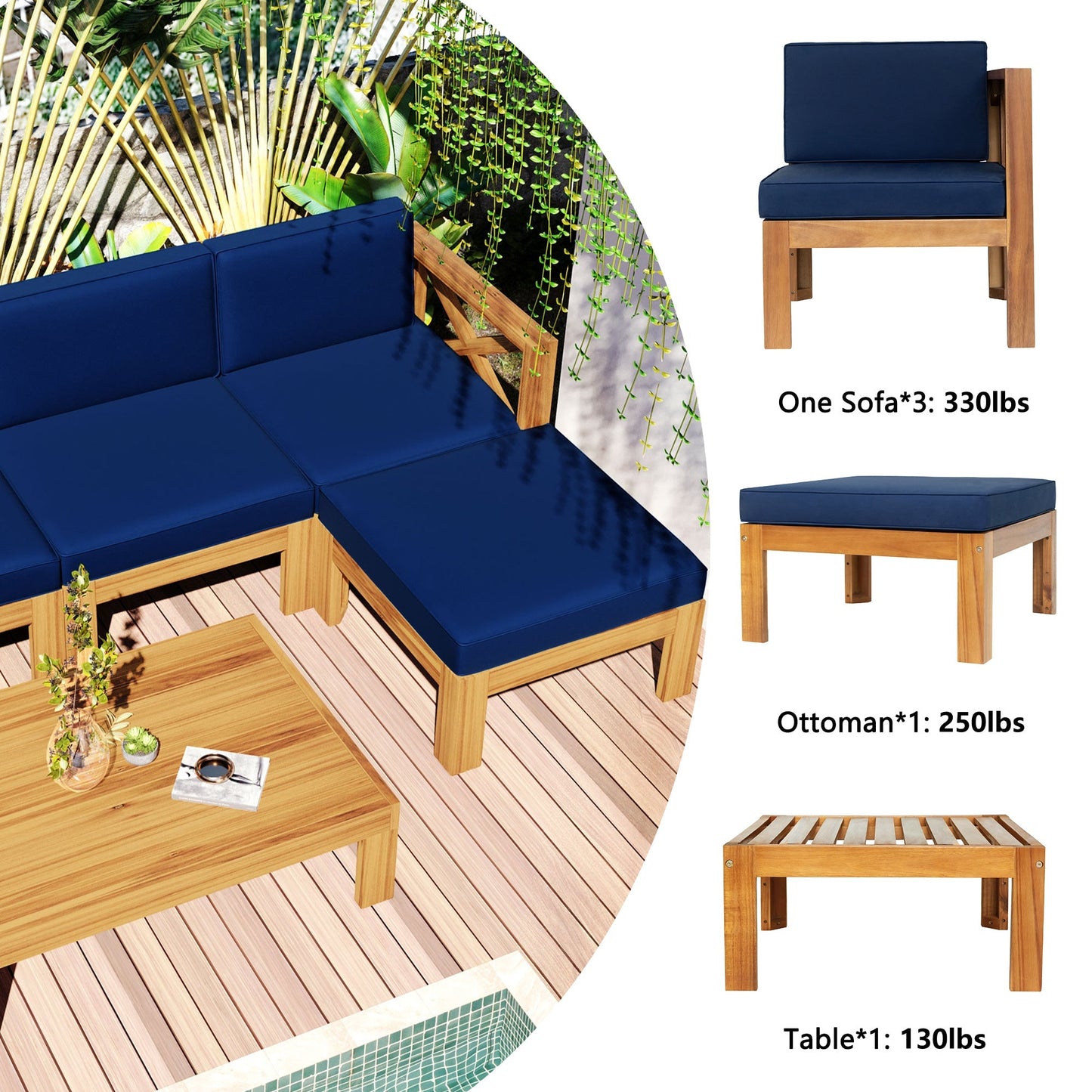 Topmax Outdoor Wood Sectional Sofa and Cushions