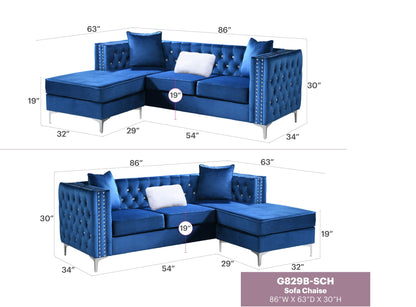 Paige Sofa Chaise and Elegant Tufted Steel Legs