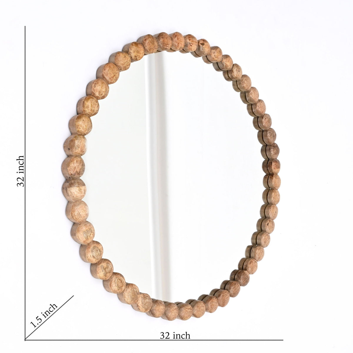 Decorative round hanging wall mirror with natural wooden bead frame HouseOfZazla on Tampa Home & Garden Store