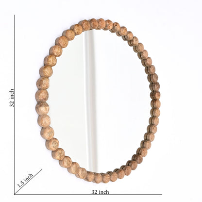 Decorative round hanging wall mirror with natural wooden bead frame HouseOfZazla on Tampa Home & Garden Store