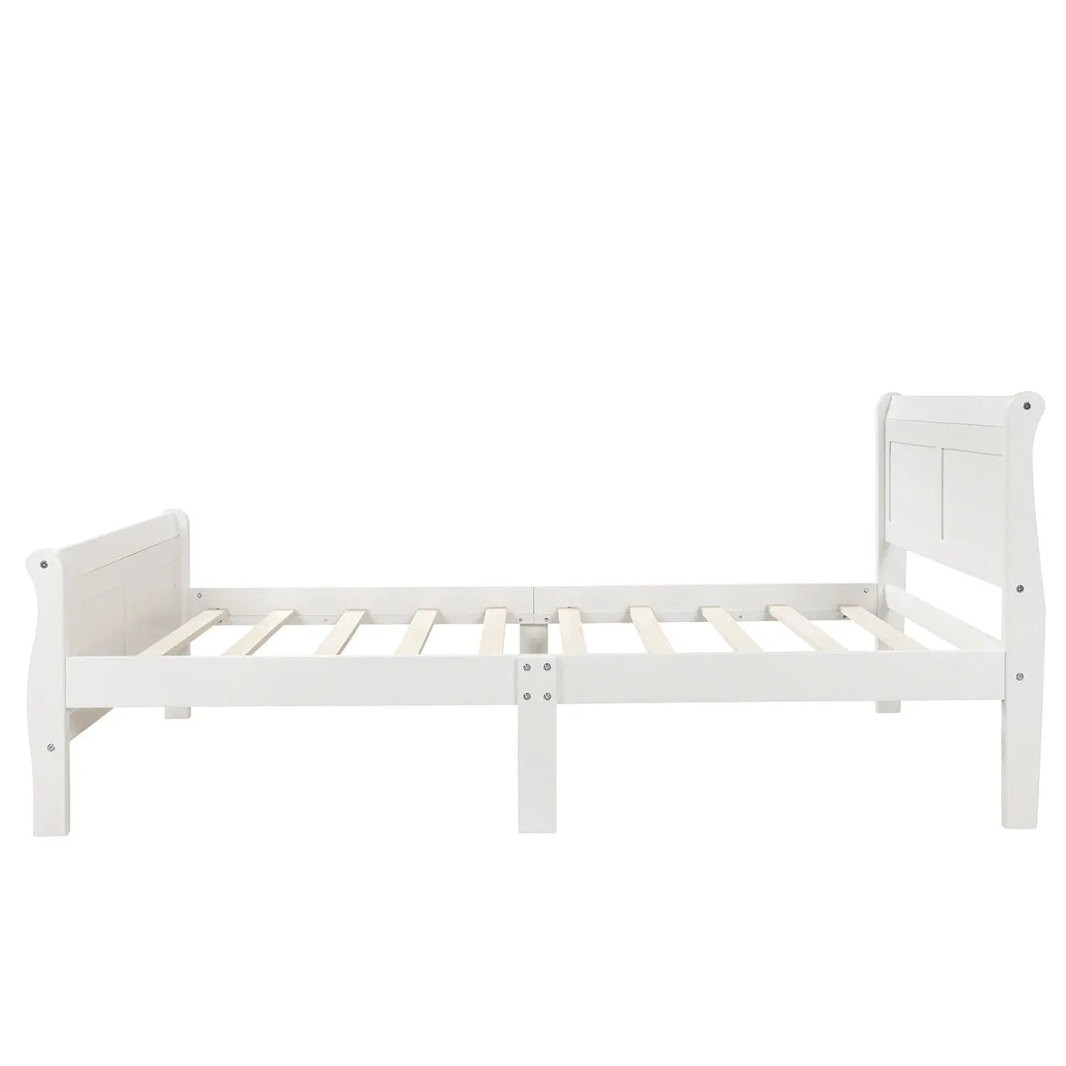 White platform bed frame with headboard and footboard, wood slats by Unique Piece Furniture on Tampa Home & Garden Store