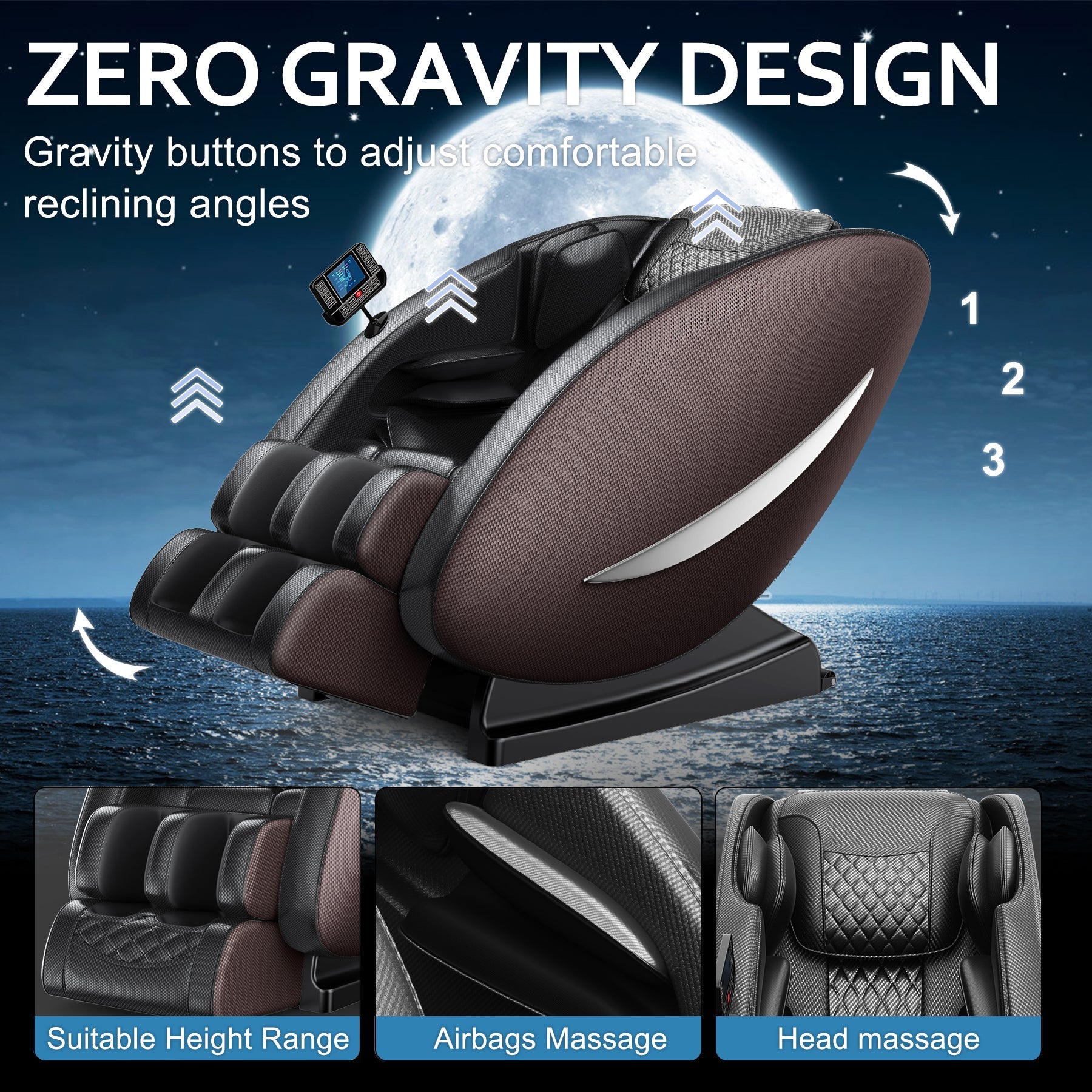 HouseOfZazla massage chair recliner with zero gravity and body air pressure, brown upholstery on Tampa Home & Garden Store