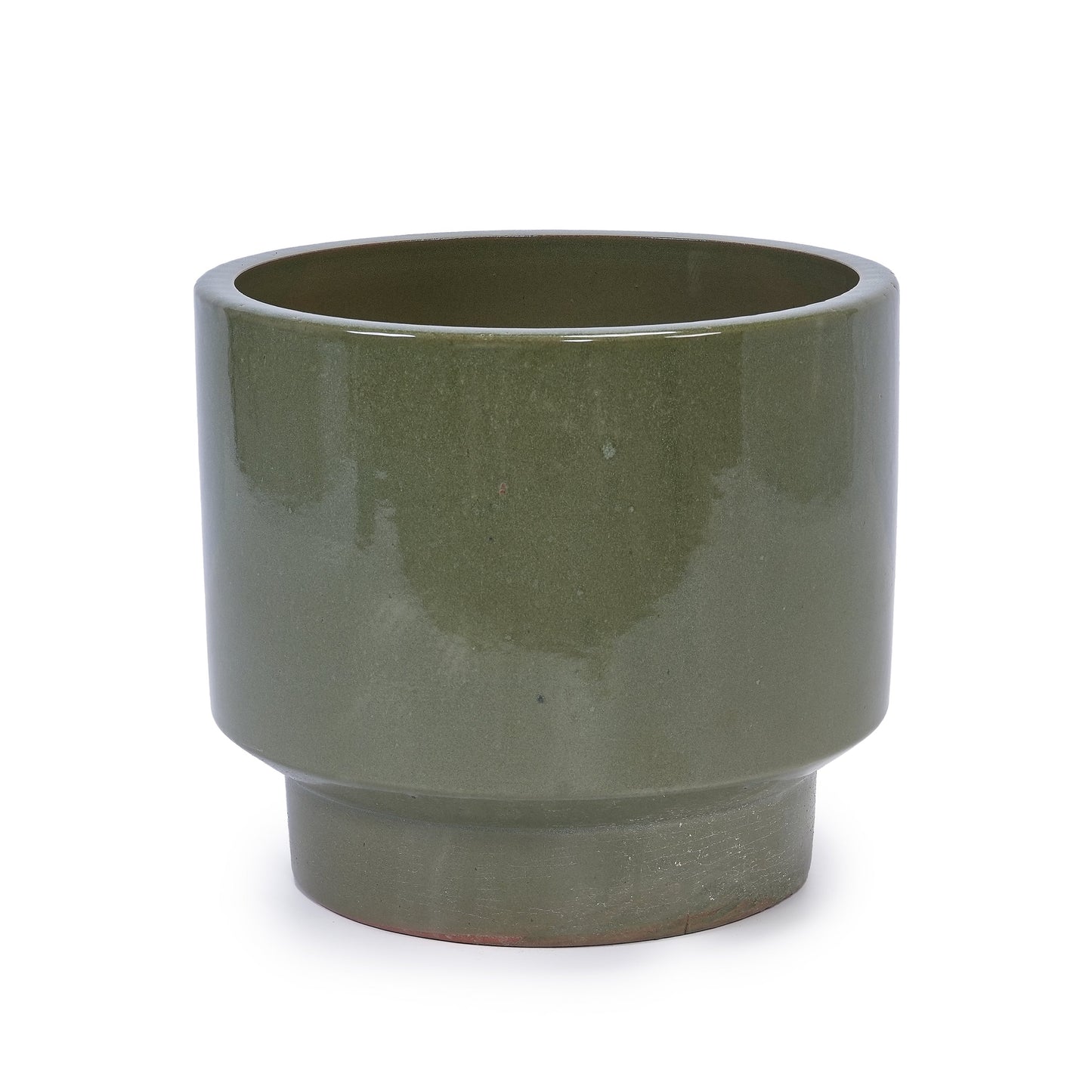 3-piece ceramic flowerpot set in antique light green glaze, glossy olive planters on Tampa Home & Garden Store