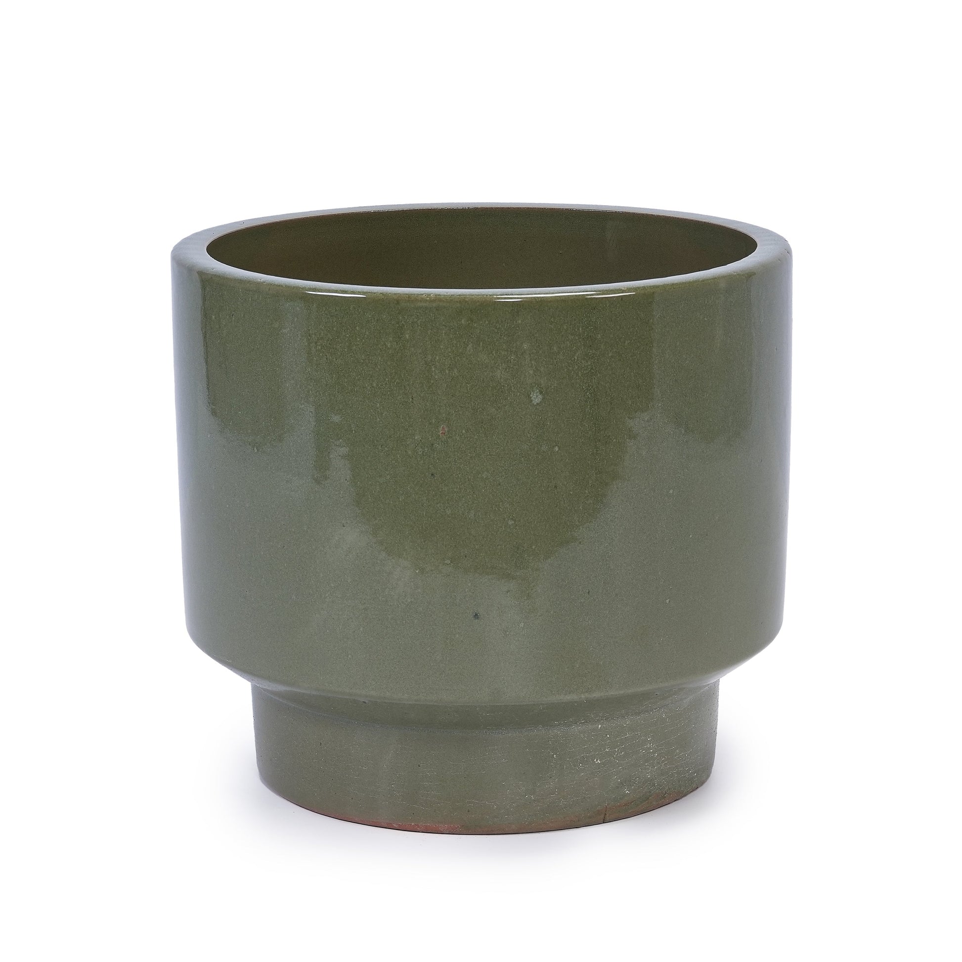 3-piece ceramic flowerpot set in antique light green glaze, glossy olive planters on Tampa Home & Garden Store